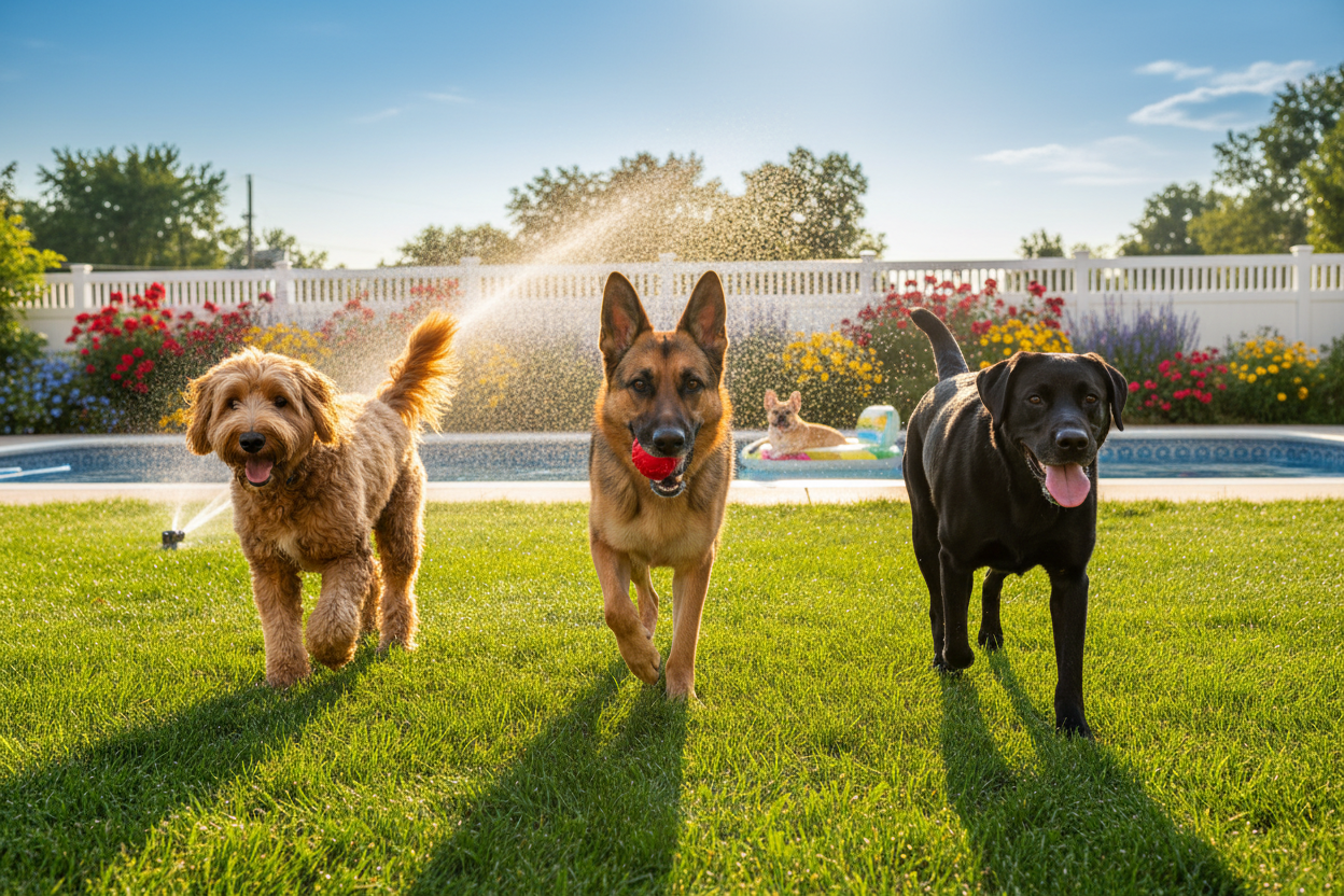 Ludlow Pets Hero - Dogs Running Sprinkler BG